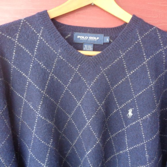 Men's Ralph Lauren POLO GOLF Navy Blue & Gray ALPACA SWEATER - L - Picture 4 of 5